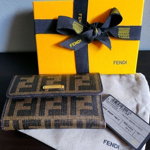 Fendi FF Logo Ckated Canvas Tri-Fold Wallet One-of-a-kind Y2K - Picture 1 of 12